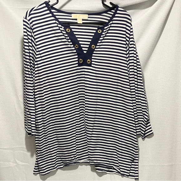 Michael Kors Tops - Michael Kors Navy and White Striped Blouse
